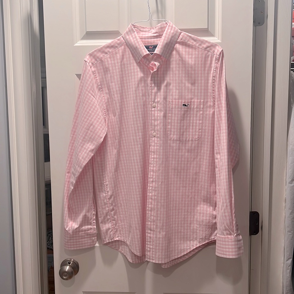 Vineyard Vines Pink White Check small Whale Button Down Shirt